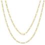 Nuragold 14k Yellow Gold Solid 4mm Figaro Chain Link Diamond Cut Pave Two Tone Pendant Necklace, Mens Womens Lobster Lock 16'' 18'' 20'' 22'' 24'' 26'' 28'' 30''