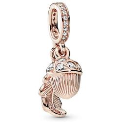 Pandora Jewelry Acorn and Leaf Dangle Cubic Zirconia Charm in Pandora Rose