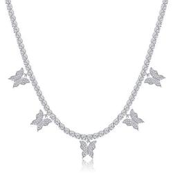 KissYan Butterfly Tennis Chain Necklace , 18K White Gold Plated Diamond Butterfly Tennis Choker Bling Iced CZ Butterfly Necklace Silver Gift for Women Girl