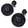 Nicole Miller New York Black Large Flower Floral with Metallic Dark Center Beads Dangle Earrings
