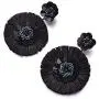 Nicole Miller New York Black Large Flower Floral with Metallic Dark Center Beads Dangle Earrings