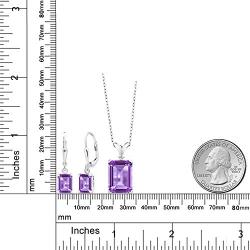 Gem Stone King 925 Sterling Silver Purple Amethyst Pendant Earrings Set For Women (9.27 Ct Emerald Cut with 18 Inch Chain)