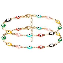 DIJUGS 3 Pcs Evil Eye Bracelet for Women Men Girls 18K Gold Plated Stainless Steel Handmade Adjustable Amulet Evil Eyes Jewelry for Family Best Friends Gifts