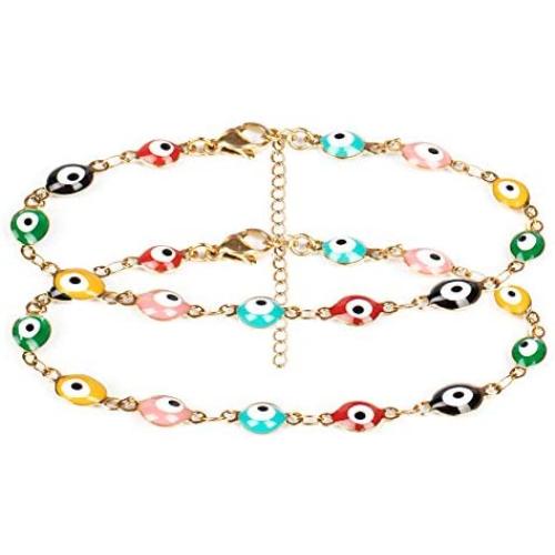 DIJUGS 3 Pcs Evil Eye Bracelet for Women Men Girls 18K Gold Plated Stainless Steel Handmade Adjustable Amulet Evil Eyes Jewelry for Family Best Friends Gifts
