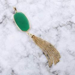 Top Plaza Natural Reiki Healing Crystal Pendant Necklace Oval Gemstone Gold Tassel Necklaces for Women Girls