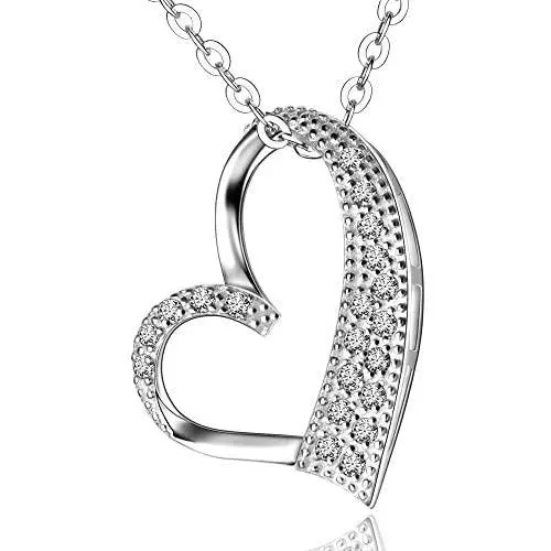 ELEGANZIA Heart Necklace Sterling Silver for Women Girl, Cubic Zirconia Open Heart Pendant Necklace True Love Jewelry Anniversary Birthday for Mom Granddaughter Girlfriend Wife ELEGANZIA Heart Necklace Sterling Silver for Women Girl, Cubic Zirconia Open Heart Pendant Necklace True Love Jewelry Anniversary Birthday for Mom Granddaughter Girlfriend Wife