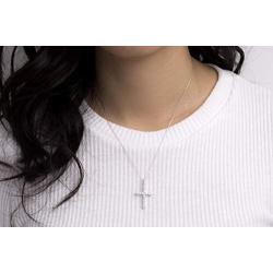MIA SARINE Sterling Silver Round Cubic Zirconia Fleurette Cross Necklace for Women
