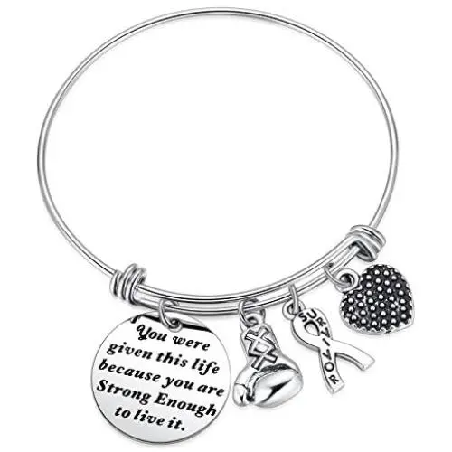Hazado Breast Cancer Survivor Gifts Awareness Bracelet Fighter Jewelry Fuk Cancer Ribbon Bracelet You are Strong Enough to Live It