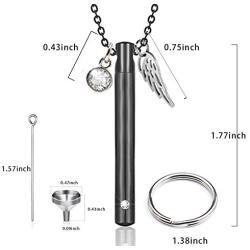 Beulous Urn Necklaces for Ashes 12 Birthstone Necklaces for Women Men Stainless Steel Cremation Jewelry for Ashes Angle Wings Pendant Necklace with Key Ring