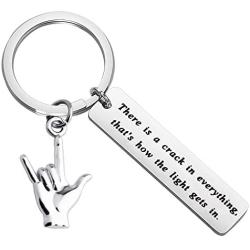 FUSTMW I Love You Hand Sign Language Charm Keychain ASL Jewelry Deaf Awareness Gifts There is a Crack in Everything That is How The Light gets in Language Interpreter Gift