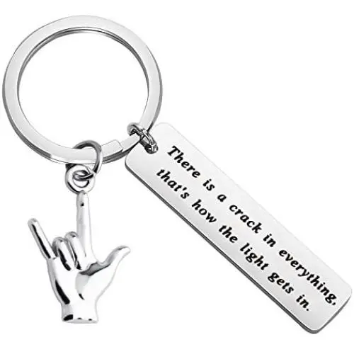 FUSTMW I Love You Hand Sign Language Charm Keychain ASL Jewelry Deaf Awareness Gifts There is a Crack in Everything That is How The Light gets in Language Interpreter Gift FUSTMW I Love You Hand Sign Language Charm Keychain ASL Jewelry Deaf Awareness Gifts There is a Crack in Everything That is How The Light gets in Language Interpreter Gift