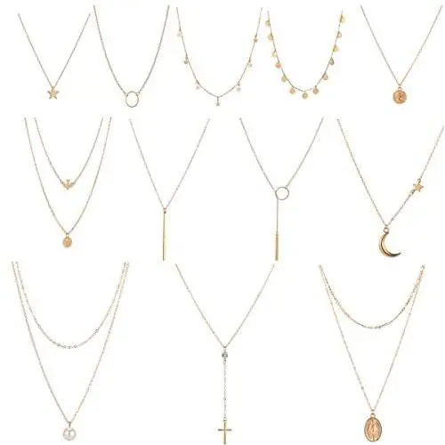Dremcoue 12 Pcs Layered Choker Necklace for Women Girls Handmade Dainty Chain Necklace Set Pearl Coin Circle Bar Moon CZ Star Pendant Necklace Dremcoue 12 Pcs Layered Choker Necklace for Women Girls Handmade Dainty Chain Necklace Set Pearl Coin Circle Bar Moon CZ Star Pendant Necklace