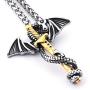 Warvik Dragon Sword Gothic Necklace Dragons Claw Pendant Steampunk, Stainless Steel Jewelry Mens Womens Wheat Chain 20/28inch