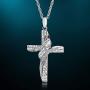 NATALIA DRAKE 1/20 Cttw Diamond Accent Cross Shape Necklace for Women in Rhodium Plated Sterling Silver (Color I-J/Clarity I2-I3)