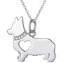 FLYOW 925 Sterling Silver Hollow Heart Husky Corgi Dog Pendant Necklace Jewelry for Women Girls Birthday Gift, 18''