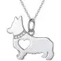 FLYOW 925 Sterling Silver Hollow Heart Husky Corgi Dog Pendant Necklace Jewelry for Women Girls Birthday Gift, 18''