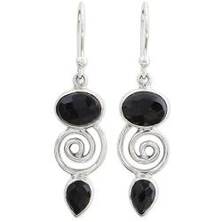 NOVICA Onyx .925 Sterling Silver Dangle Earrings Romantic Journey