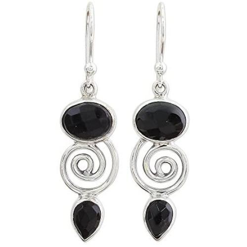 NOVICA Onyx .925 Sterling Silver Dangle Earrings Romantic Journey
