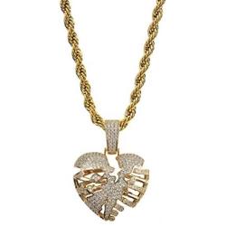 TOPGRILLZ Simualted Diamond CZ Hollow Skeleton Broken Heart Pendant Necklace Chain for Men Hip Hop Jewelry