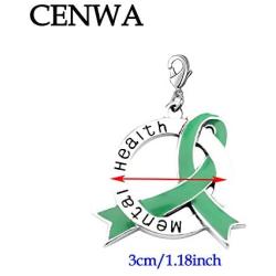 CENWA Mental Health Awareness Green Ribbon Necklace/Zipper Pull Mental Illness Jewelry Green Ribbon Depression Anxiety Warrior Gift