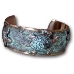 Elaine Coyne Classic Sea Turtle Cuff Bracelet - Verdigris Patina Brass