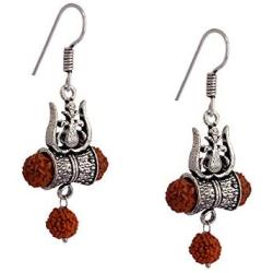 Zephyrr Zephyrr Handmade Earrings with Rudraksha Seeds and Shiva Trishul Charm Lighyweighted Silver Oxidized Fashion Jewelry For Girls & Women JAN-4885