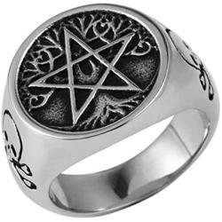 AsAlways Tree of Life Pentagram Ring Demon Devil Skull Men Stainless Steel Rings Vintage Jewelry