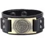 My Shape Vintage Punk Scandinavian 24 Norse Runes Charm Adjustable Wristband Cuff Leather Bracelet Mans Jewelry (Antique Gold,Black)