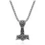 Jovivi Mens Stainless Steel Viking Norse Celtic Knot Mjolnir Thors Hammer Pendant Necklace 24'' Chain with Gift Box,Silver Black