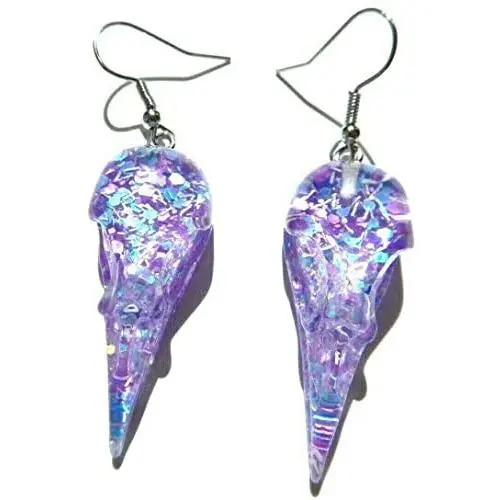 Lightweight Bird Skull Earrings Purple Glitter Confetti Acrylic Raven Crow Head Stainless Steel Ear Hooks Pastel Goth Lightweight Bird Skull Earrings Purple Glitter Confetti Acrylic Raven Crow Head Stainless Steel Ear Hooks Pastel Goth