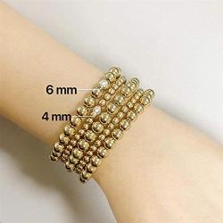 5 Pcs Beaded Stackable Bracelets Set Brass Bead Ball Chain Elastic Bracelets Gold/Silver Stretch Bracelets Stretchable Bangles Friendship Couple Simple Delecate Jewelry for Women Men