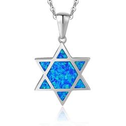 FANCIME Hanukkah Gifts Sterling Silver Created Blue Opal Star Necklace/Dangle Earrings/Bracelet Charm Danity Fine Jewelry for Women