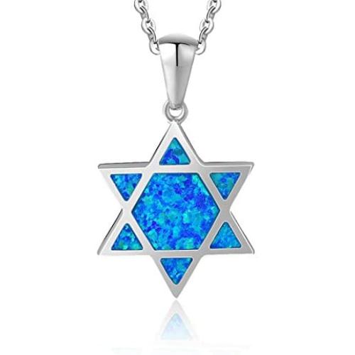 FANCIME Hanukkah Gifts Sterling Silver Created Blue Opal Star Necklace/Dangle Earrings/Bracelet Charm Danity Fine Jewelry for Women