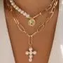 Haloty Boho Layered Corss Pendant Necklace Gold Pearl Necklaces Chain Fashion Coin Necklaces Jewelry for Women and Girls Haloty Boho Layered Corss Pendant Necklace Gold Pearl Necklaces Chain Fashion Coin Necklaces Jewelry for Women and Girls