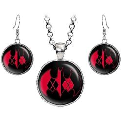 Wearable Treasures Batman Harley Quinn Necklace, Suicide Squad Justice League Necklace, Superman Earrings, DC Comics Pendant Jewelry, Wedding Party, Geek Gift Geeky Gifts Nerd Nerdy Presents