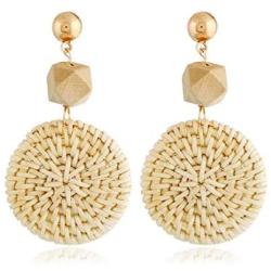 KITTENSXC Rattan Drop Earrings Handmade for Women Wicker Braid Drop Dangle Earring Fashion Jewelry Lightweight Statement Earrings