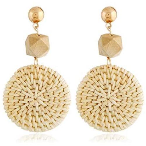KITTENSXC Rattan Drop Earrings Handmade for Women Wicker Braid Drop Dangle Earring Fashion Jewelry Lightweight Statement Earrings
