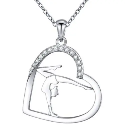 S925 Sterling Silver Gymnastics Sport Love Heart Charm Pendant Necklace Inspirational Jewelry Gifts for Women,Gymnasts, Coaches S925 Sterling Silver Gymnastics Sport Love Heart Charm Pendant Necklace Inspirational Jewelry Gifts for Women,Gymnasts, Coaches