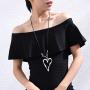 Silver Lover Heart Pendant Fashion Jewelry Black Leather Necklace for Women Long Rope Chain Chokers