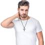 Jstyle 2Pcs Stainless Steel Black Dog Tag Cross Necklace Pendant Necklace for Men Lords Prayer Necklace Military Tag with Rolo Chain Wheat Chain