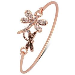 MANZHEN Crystal Mom and Baby Dragonfly Bangle Bracelet Insect Jewelry