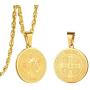 PROSTEEL Stainless Steel Saint Benedict Medal Necklace, Protection Jewelry for Men Women, 18K Real Gold Plated, 22inch-24inch Adjustable, Come Gift Box