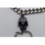 TFJ Women Fashion Jewelry Silver Metal Hand Chain Wrist Bracelet Slave Ring Black Skeleton Bling Skull