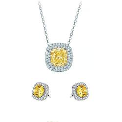 Monthers Day Gifts Diamond Jewelry for Women Sterling Silver Jewelry Set Princess Cut Necklace and Stud Earrings with Yellow CZ Stones Wedding Jewelry Gifts for Mom/Wife/Sister/Friend