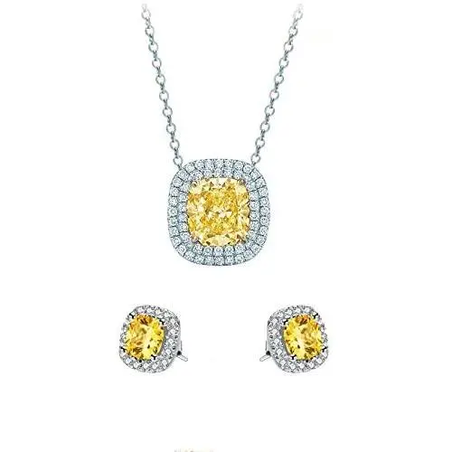 Monthers Day Gifts Diamond Jewelry for Women Sterling Silver Jewelry Set Princess Cut Necklace and Stud Earrings with Yellow CZ Stones Wedding Jewelry Gifts for Mom/Wife/Sister/Friend Monthers Day Gifts Diamond Jewelry for Women Sterling Silver Jewelry Set Princess Cut Necklace and Stud Earrings with Yellow CZ Stones Wedding Jewelry Gifts for Mom/Wife/Sister/Friend