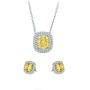 Monthers Day Gifts Diamond Jewelry for Women Sterling Silver Jewelry Set Princess Cut Necklace and Stud Earrings with Yellow CZ Stones Wedding Jewelry Gifts for Mom/Wife/Sister/Friend