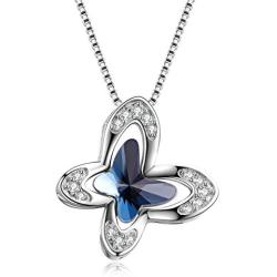 AOBOCO Sterling Silver Butterfly Pendant Necklace Embellished with Crystals from Austria, Dreamy Morpho Helena Butterfly Gifts for Butterfly Lovers, Fine Jewelry Gifts for Women