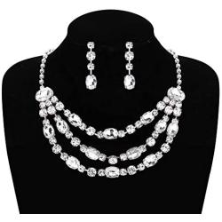 Udalyn Rhinestone Bridal Jewelry Set for Women Crystal Necklace and Dangle Earrings Jewelry Set Gifts fit with Wedding Dress