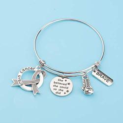 AKTAP Brain Cancer Awareness Gift Cancer Fighter Warrior Gift She Believed She Could So She Did Gray Tumor Awareness Ribbon Bracelet for Her