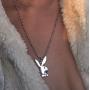 jewelry world Playboy Bunny Necklace, 24'' Rolo Chain in Pure 304 Stainless, with Antiqued Zinc Alloy Play Boy Rabbit Charm Pendant